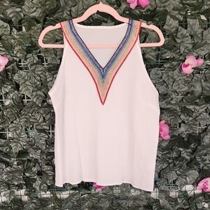 Embroidered White Sleeveless Top